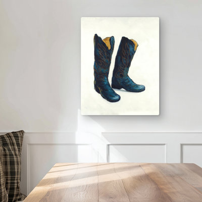 Leather Cowboy Boots - Fashion Beige Metal Print Home Decor