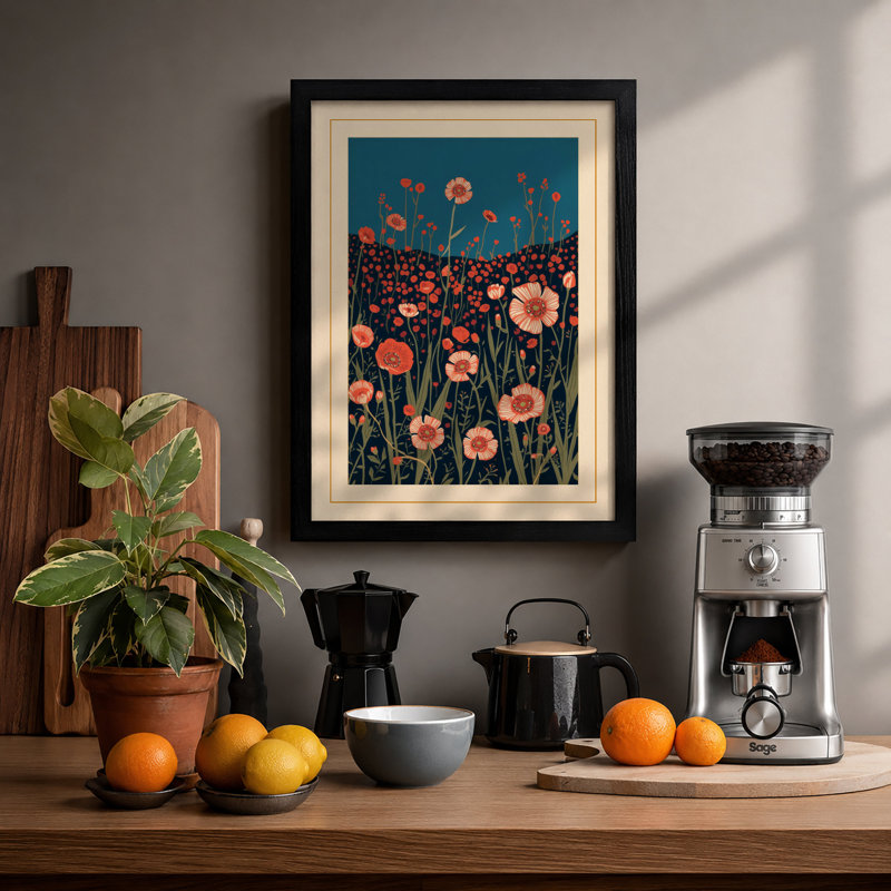 Wildflower Field Botanical - Framed Print, Black, A3 - 42.0 x 29.7 cm