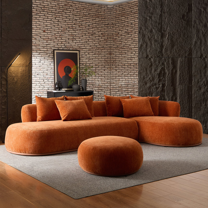 Canapé modulaire rembourré en L avec repose-pieds et 6 coussins Westin, Oui, Polyester orange