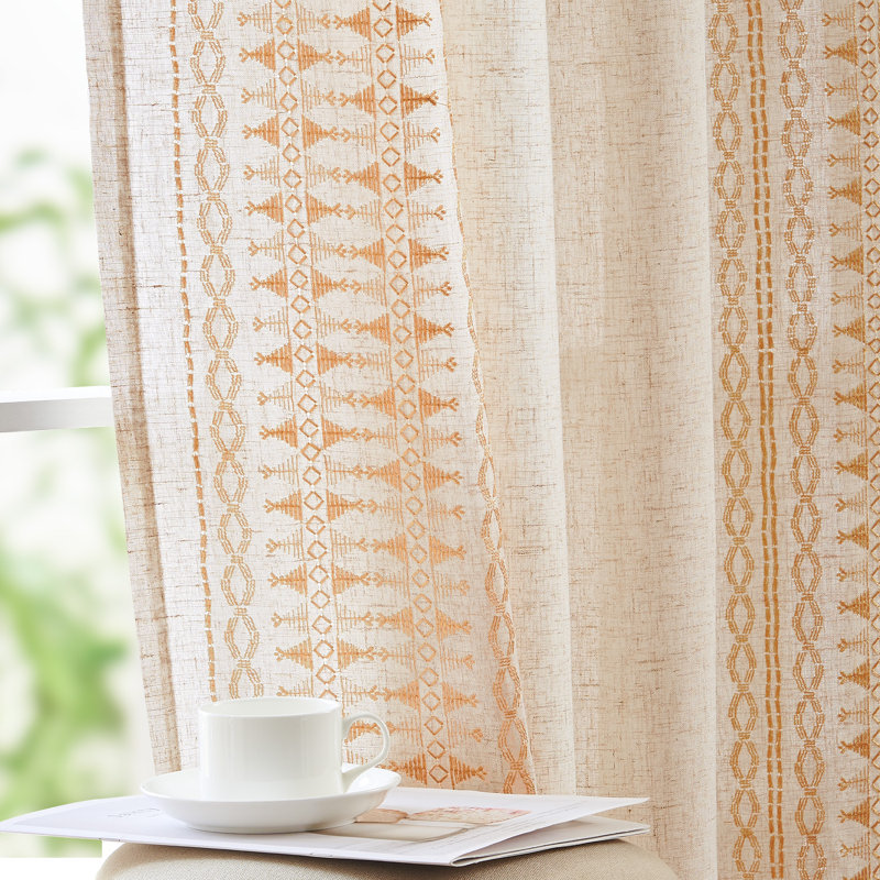 Kidist Linen Semi-Sheer Rod Pocket Curtain Pair, 50" W x 95" L, Gold/Beige