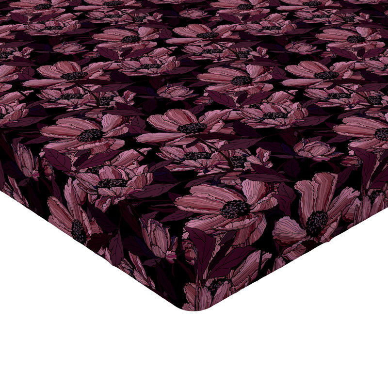 Drap-housse Ambesonne, Drap-housse de taille simple, Mauve foncé, mauve / floral