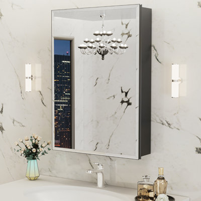 Armoire à pharmacie à fixation en surface / en aluminium 24 po x l 24 po x H 30 po avec miroir en bois noir et miroir