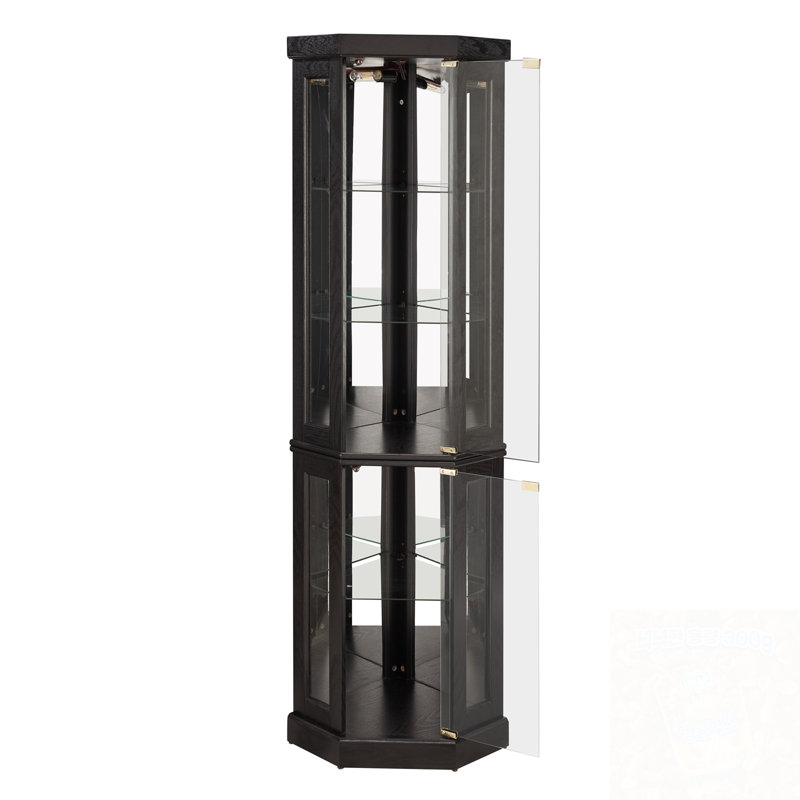 Armoire d'angle avec éclairage à DEL et portes en verre, Noir