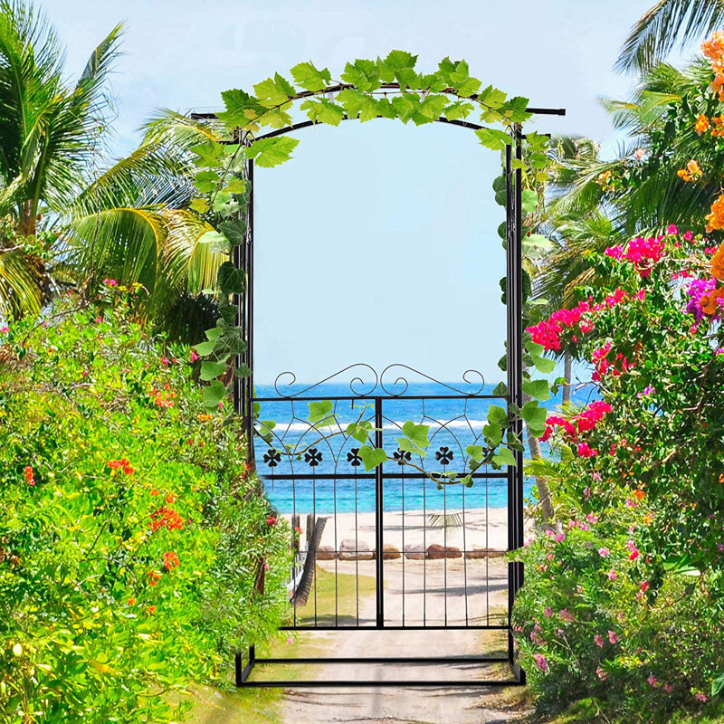 Tawanna 131cm W x 49cm D Metal Arbour Gate with Gate in Black