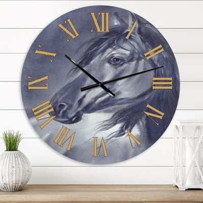 Black Horse During Night Time - Traditional wall clock