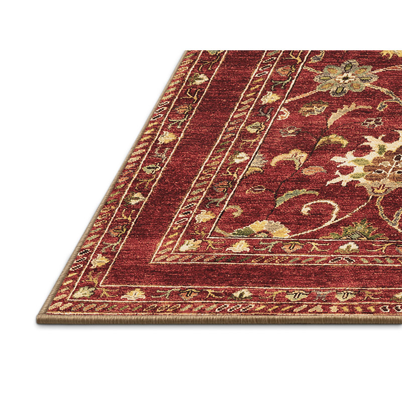 Tapis floral rouge en laine et polyester tissé à la machine Jaziya, Rectangle 8 pi x 10 pi