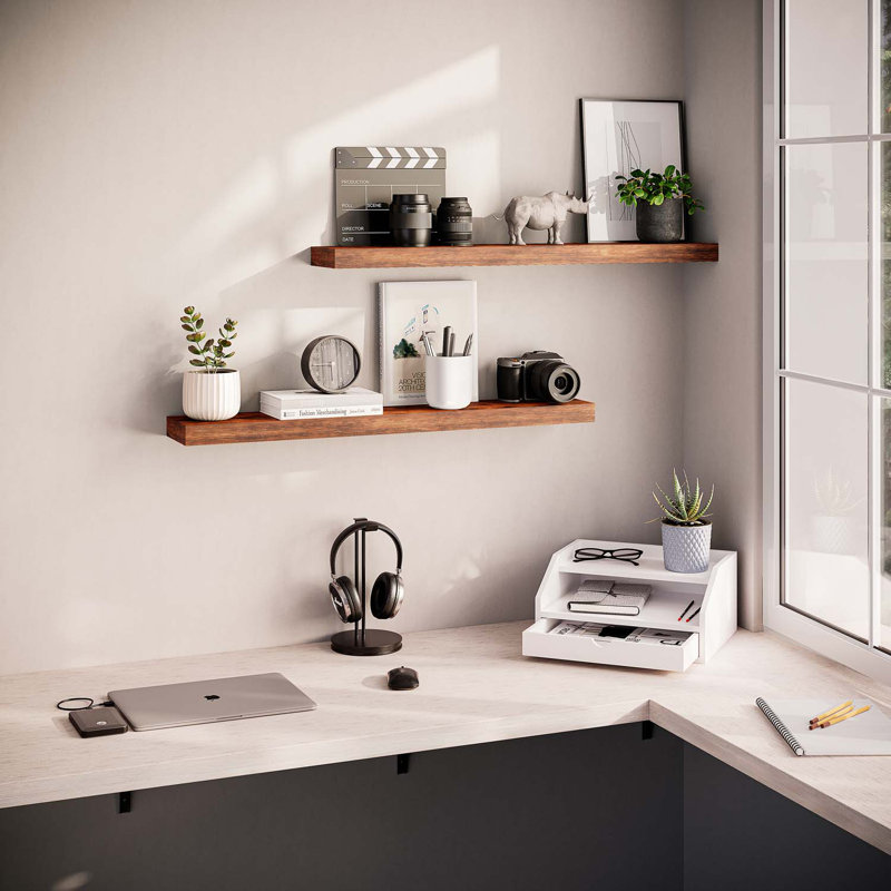 Sydney 36 inch Floating Shelves, Long Mounted Wood Shelves for Wall, Brown