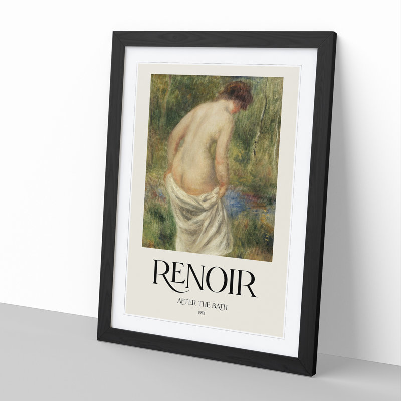 After the Bath by Pierre-Auguste Renoir - Picture Frame Painting, 36cm H x 27cm W x 2cm D, Black Framed