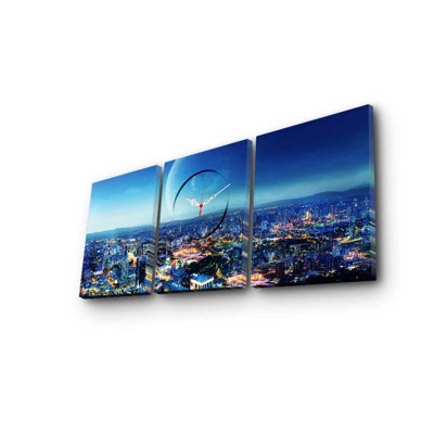 Ensemble de 3 horloges murales élégantes en toile décorative, toile suède, taille totale: 35,4 x 15,0 pouces | 100% cadre en bois, épaisseur: 1,2 po | Parfait pour la décoration intérieure, l'esthétique moderne et l'heure unique
