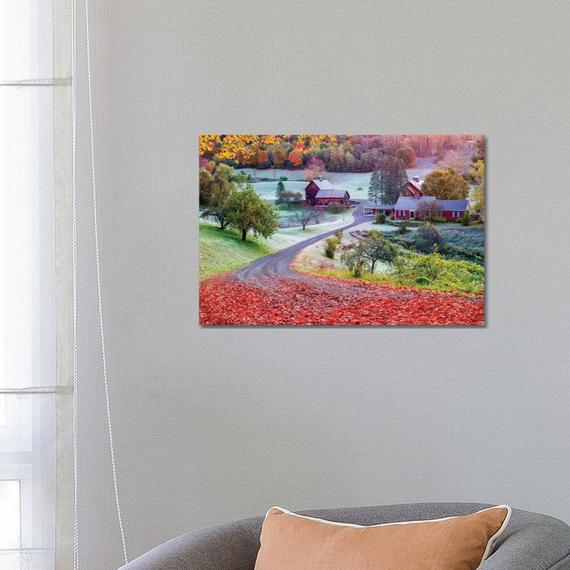 First Cold Morning In Autumn, Farm In Woodstock Vermont New England by Susanne Kremer - Wrapped Canvas Print