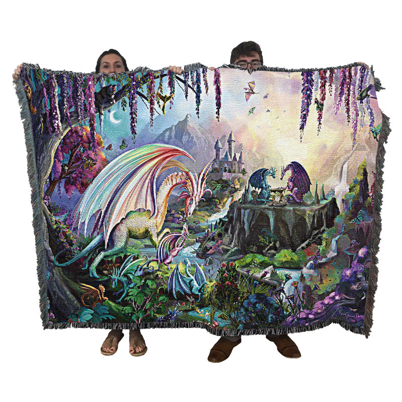Pure Country Weavers Dragon Valley Blanket by Rose Khan - Gift Fantasy Tapestry Throw Woven from Cotton - Made in The USA (72x54)