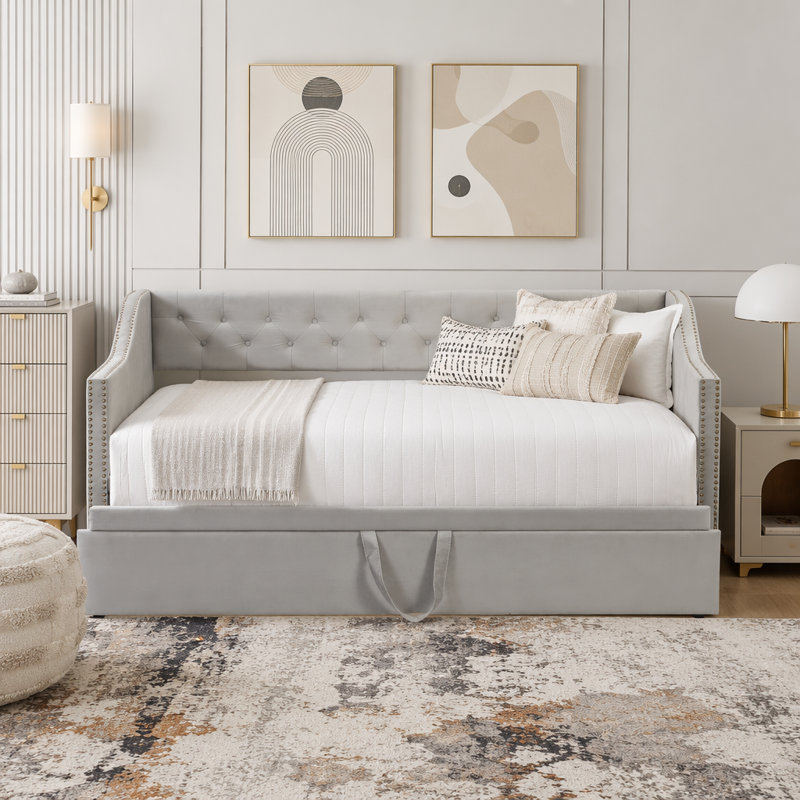 Lit de jour rembourré avec couchette Pop Up, Gris