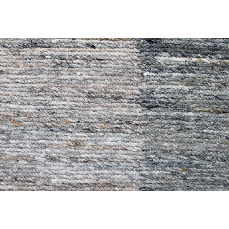 Tapis rectangulaire en laine noué à la main gris / bleu / orange, Rectangle de 10 pi x 14 pi