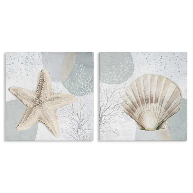Scallop Starfish Sealife, ensemble de 2 toiles murales par Patricia Pinto, H 24 po x l 24 po