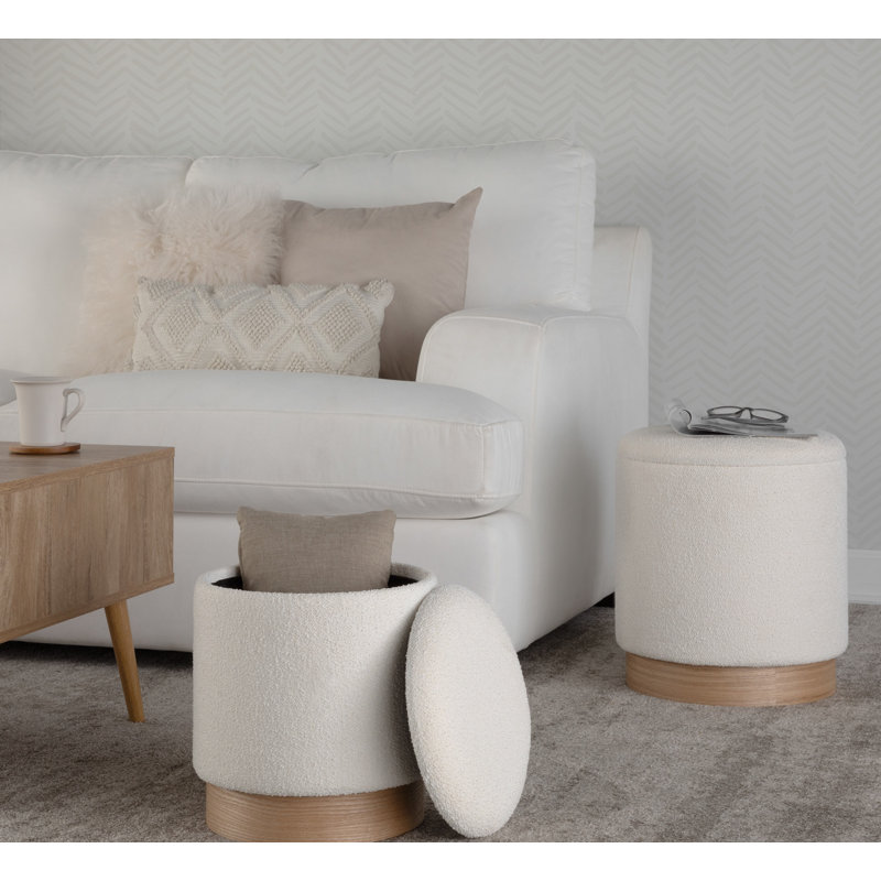  Ensemble de repose-pieds Callum avec base en bois naturel, Crème