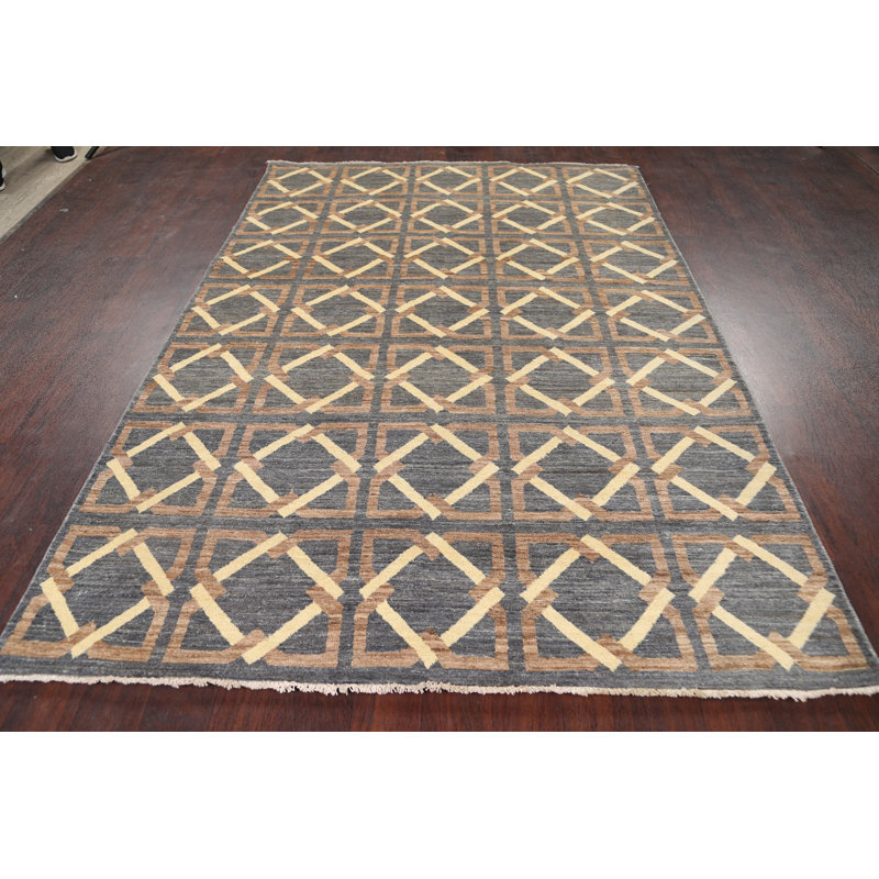 Tapis unique en laine noué à la main Gabbeh nouvel âge 5 pi 6 po x 8 pi 1 po gris