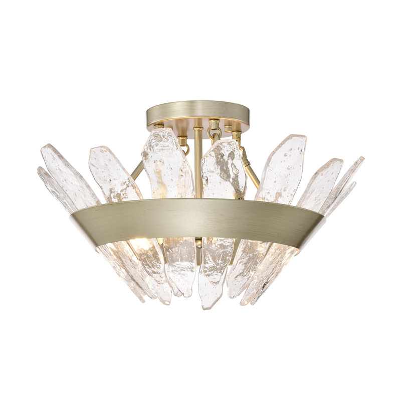 Plafonnier encastré 3 lumières en verre grainé moderne 19,1 po Daisy - Champagne brossé argent, Champagne argenté brossé