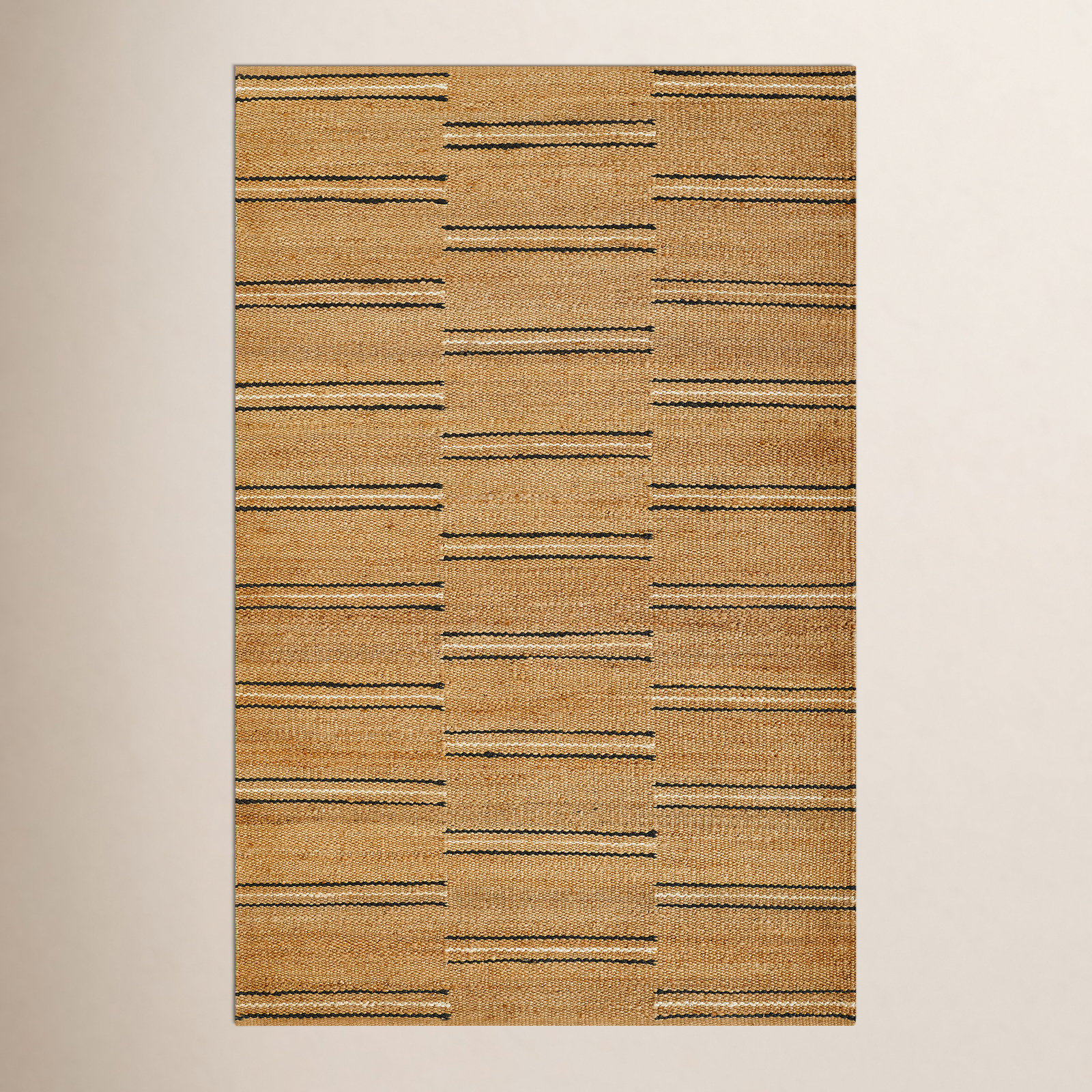 Natural Hand-Woven Striped Jute Rug, Rectangle 8' x 10'