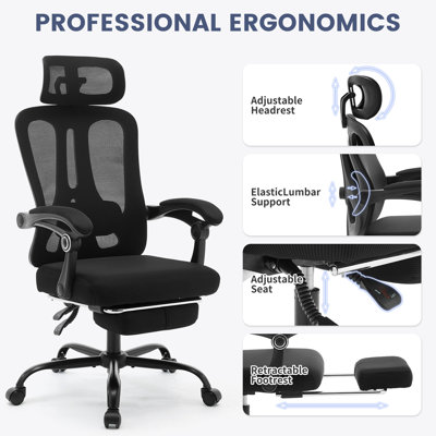 Ergonomic Office Chair,Office Computer Desk Chair,High-Back Mesh Rolling Swivel Reclining Chairs with Wheels, Adjustable Backrest, Tilt Function,for Office, Gaming, Student, Black