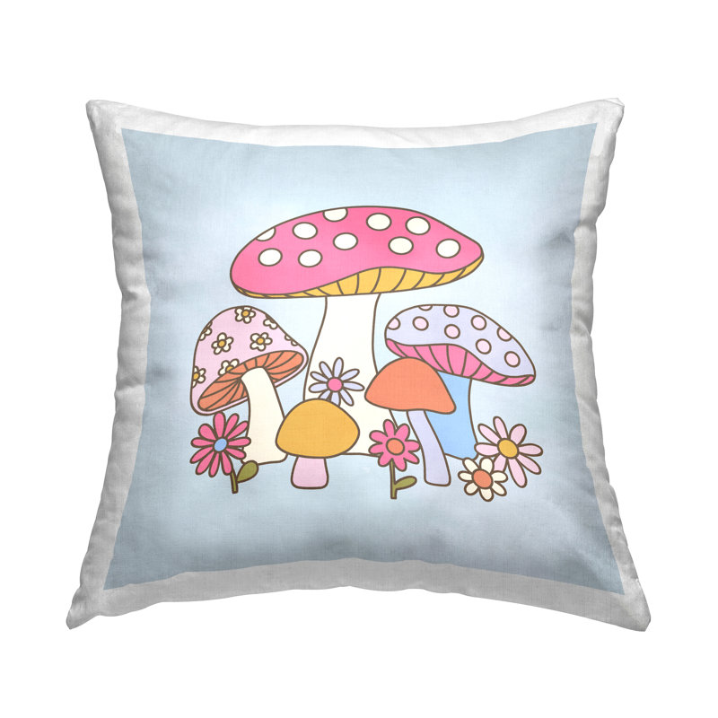 Groovy Patterned Mushrooms Decorative Printed Throw Pillow by Victoria Barnes