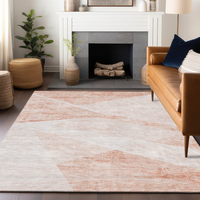 Premium Machine Washable Prisco Salmon Rug, Rectangle 8' x 10'