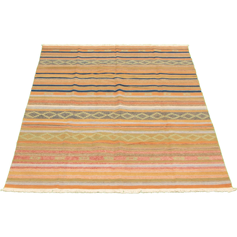 Tapis en laine 5 pi 2 po x 7 pi 2 po "one-of-kind-noué la main-new age bohémien/bleu marine"