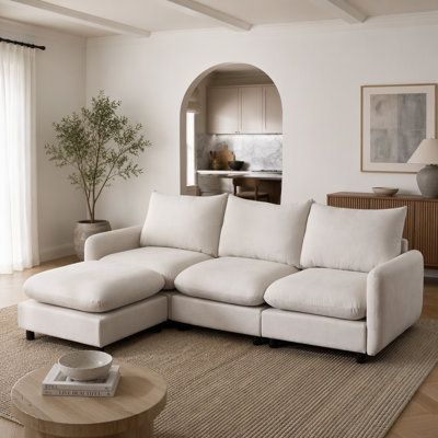 99 In. 4-Piece L Shaped Modular Free Combination Sectional Sofa Couch With Ottoman