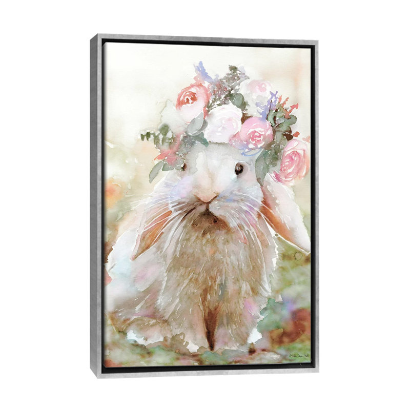 Bunny Sophia - reproduction d'art, H 60 po x l 40po x P 1,5 po, Toile avec cadre argenté