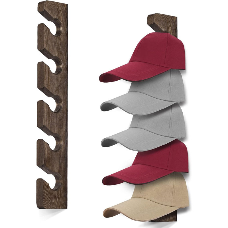 Support à chapeau pour organisateur de casquettes de baseball mural (paquet de 2), brun