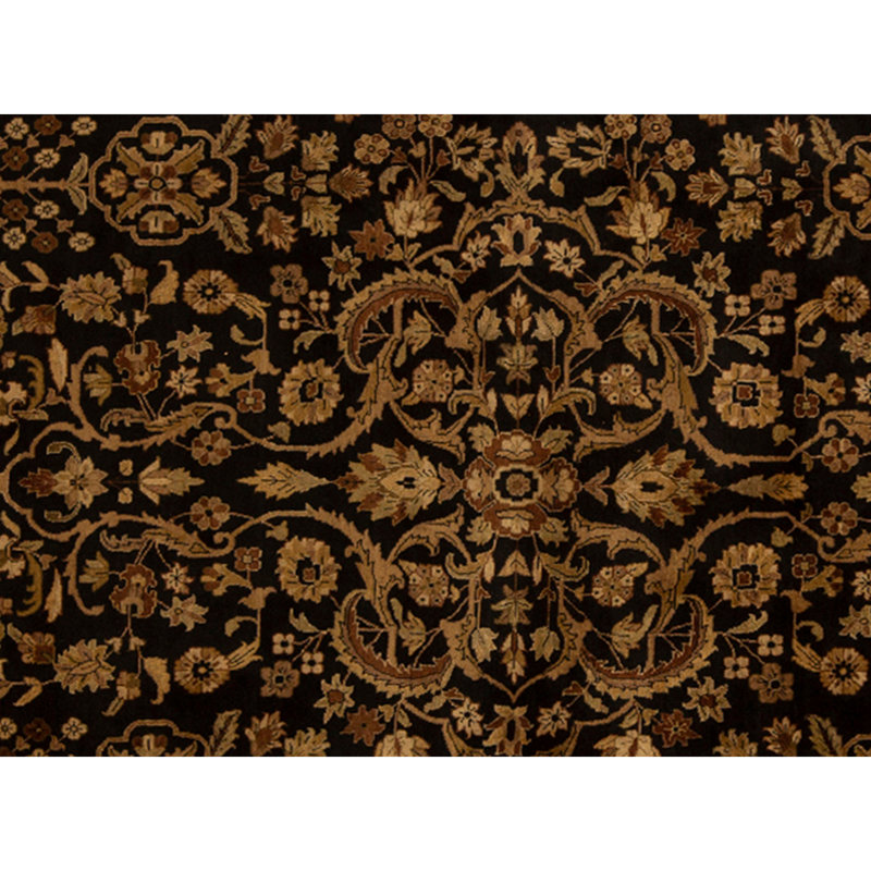 Tapis noir et doré de haute qualité noué à la main