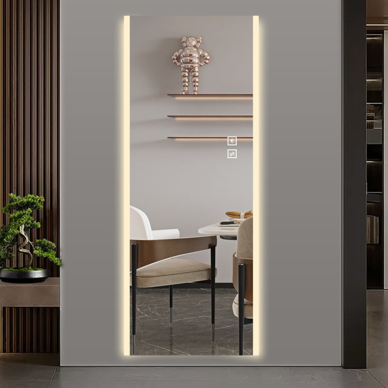 Miroir à DEL pleine longueur 65 po x 21 po, miroir pleine longueur sans cadre, miroir mural avec lumière, lumière changeante à trois couleurs, verre antidéflagrant, imagerie haute définition