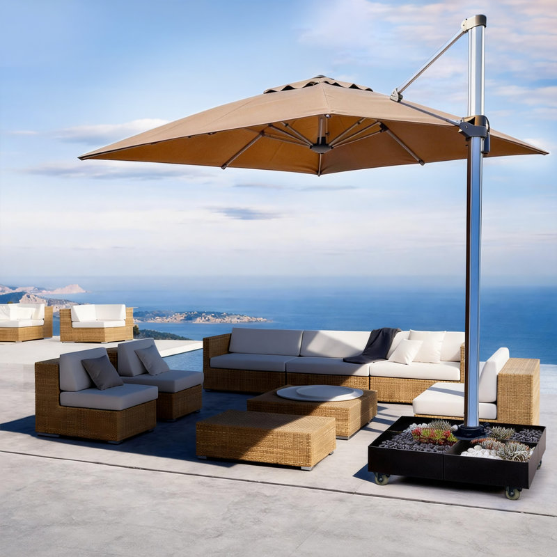 Base de parasol en acier 1100 LBS avec roulettes verrouillables pour grands parapluies décalés