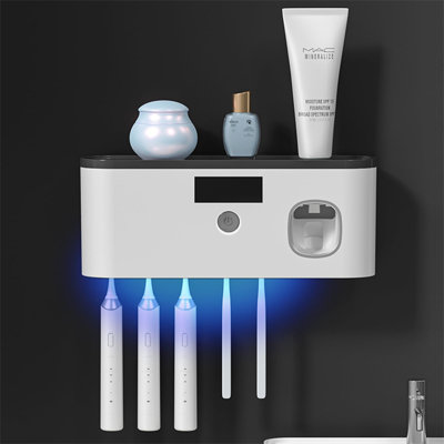 Porte-brosse à dents électrique avec séchage intelligent, fixation murale, 5 fentes pour brosse, blanc