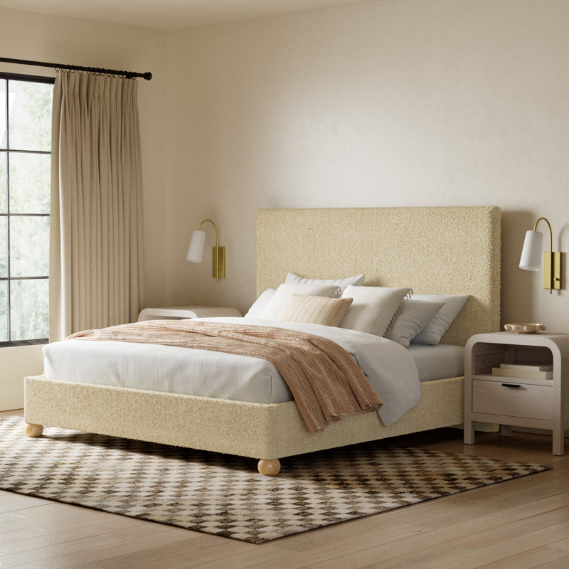 Benita Upholstered Standard Bed, King, Classic Buff Boucle