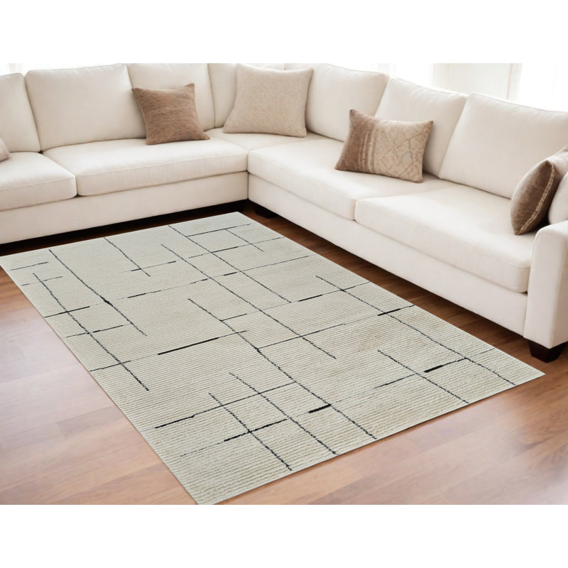 Tapis crème et vert abstrait 5 pi x 8 pi