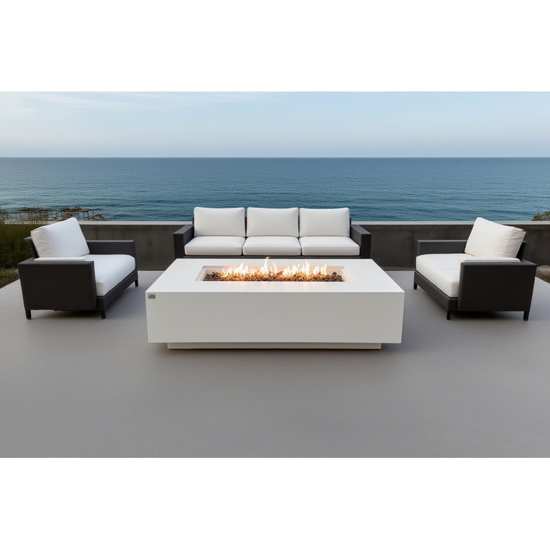 Madison 60" Natural Gas Fire Pit Table Bundle - Includes Wind Guard, Burner Lid, & Cover, Cream White