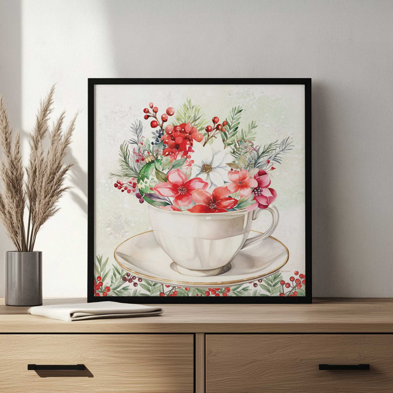 Reproduction d'art «Christmas Christmas Cup» par Nicole DeCamp, L 30 po x H 30 po, Érable, Impression encadrée