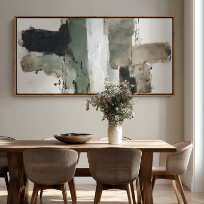 Modern Green and Black Abstract Blocks for Office Print Wall Art
