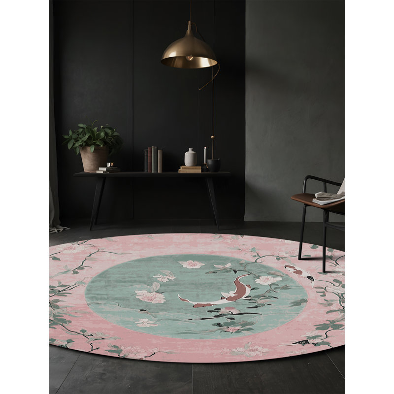 Tapis gris soyeux et moelleux, Rond 3 pi