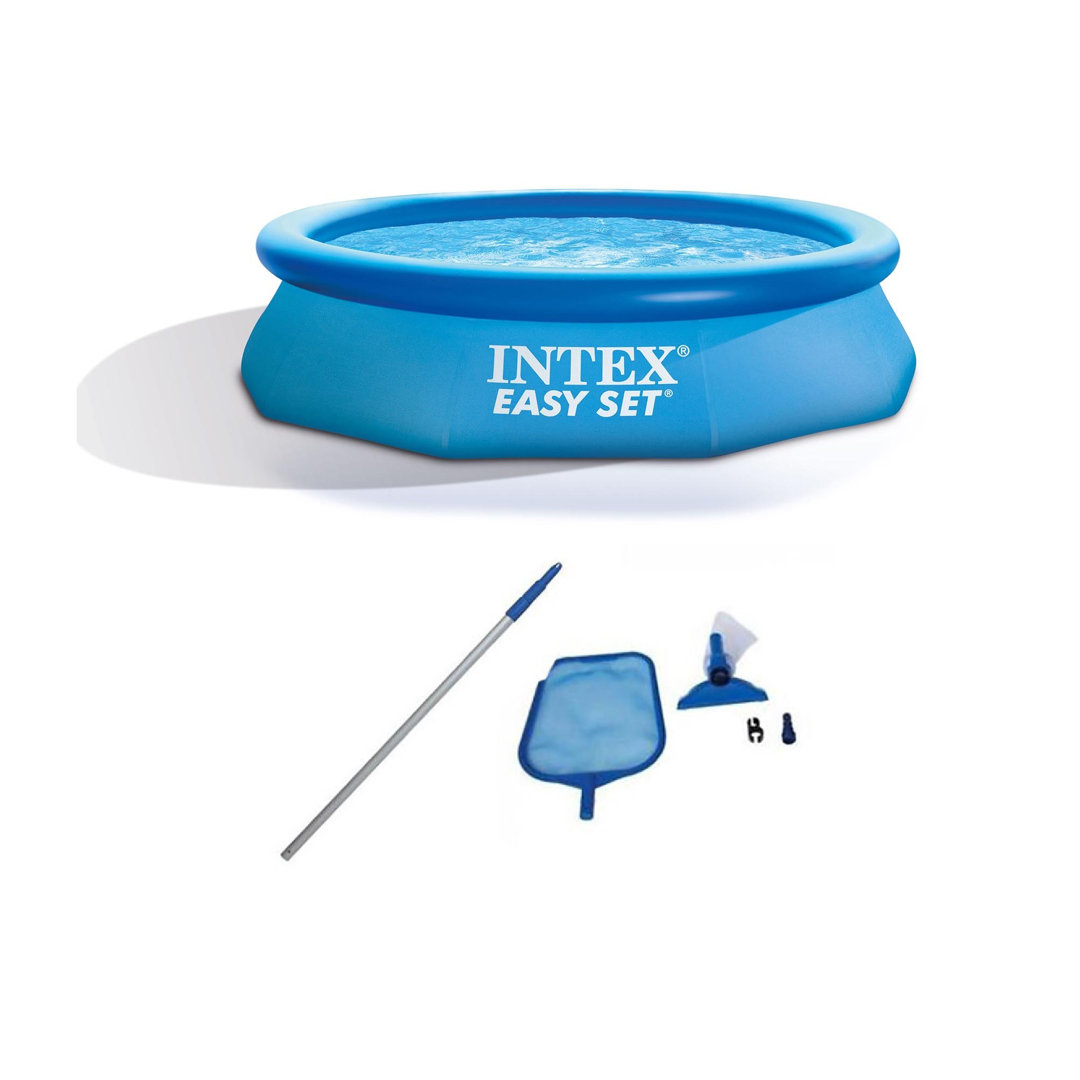 Intex 10'x2.5' Kid Swimming Pool w/Filter Pump & Cleaning Maintenance Kit Intex