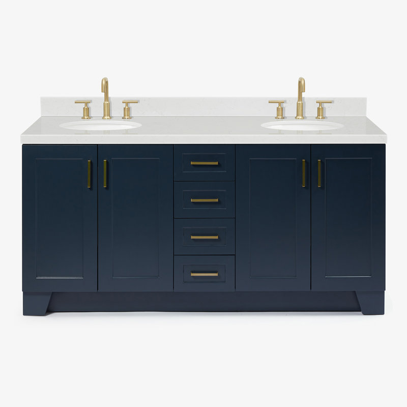 73 IN.  Single Bathroom Vanity, Midnight Blue, Oval,  White Quartz