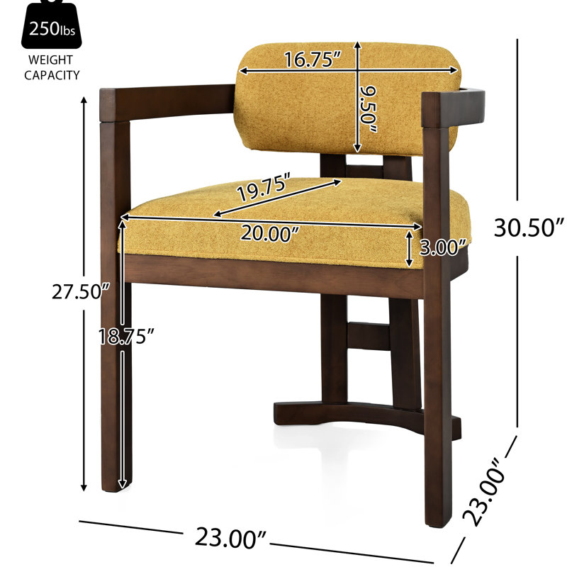 Chaise de salle à manger d'intérieur rembourrée jaune et noyer 2 - Matériau en bois d'hévéa. Superbe revêtement. Stable et confortable. 58 cm L x P x 76 cm H. Assemblage requis. 2 pieds pour une sensation de luxe. Élégante.