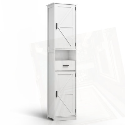 Tall Bathroom Storage Cabinet With 2 Barn Doors And 1 Drawer