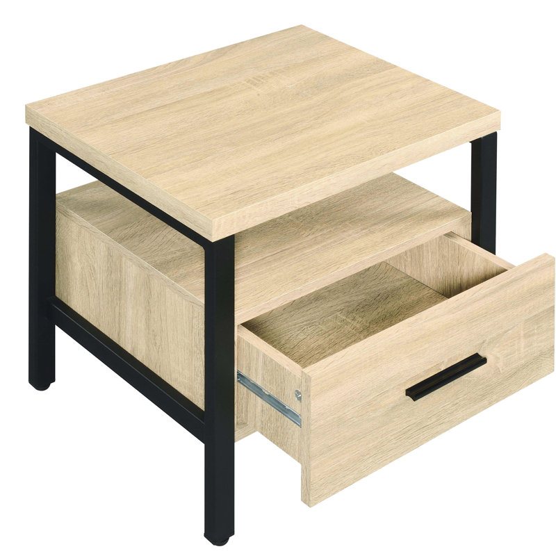 Table d'appoint de style rustique en chêne et noir avec tiroir - pour divers espaces de détente