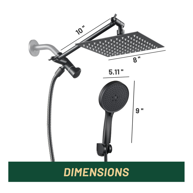 Tête de douche réglable haute pression double 8 po avec douche à main à 5 jets, Noir mat