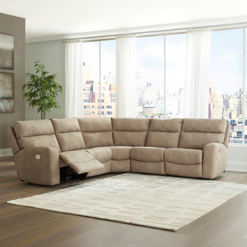 Matsuda 5-Piece Power Reclining Sectional, Similicuir beige