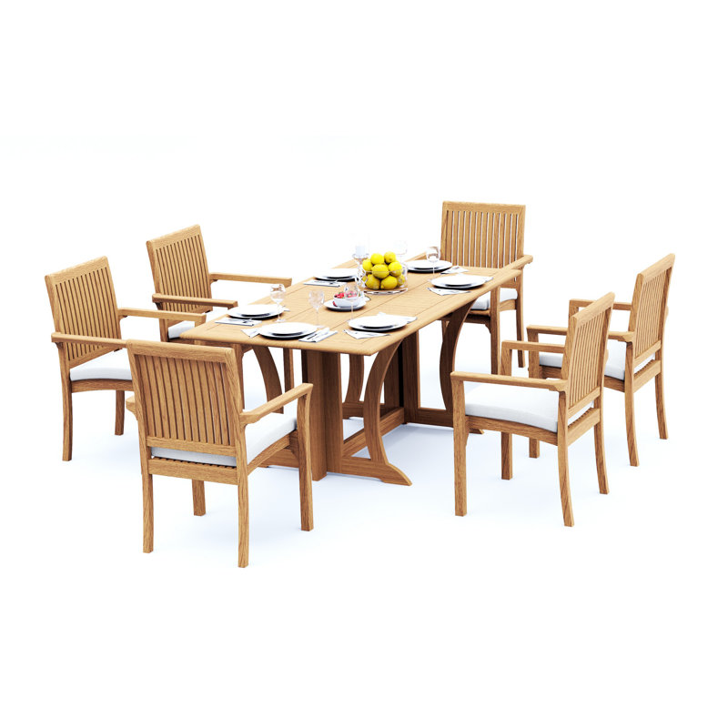 7 Pcs Grade-A Teak Wood Dining Set: Warwick Console Folding Rectangle Table And Lua Stacking Arm Chairs #11LU1506, 6