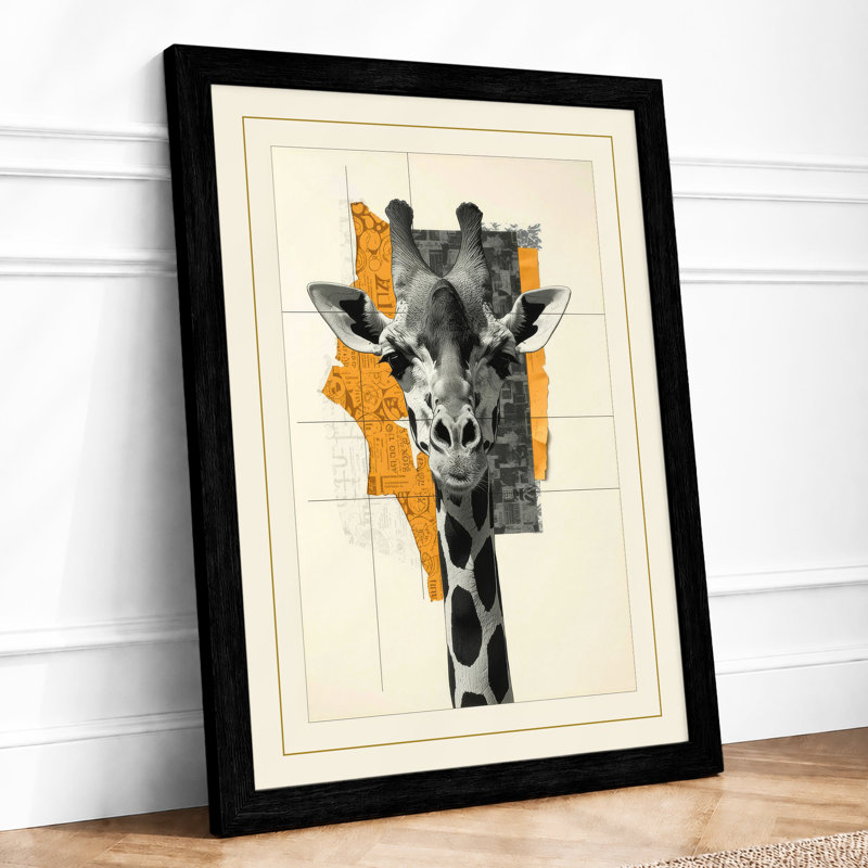 Giraffe Geometry Modern - Framed Print, A3 - 42.0 x 29.7 cm, Black