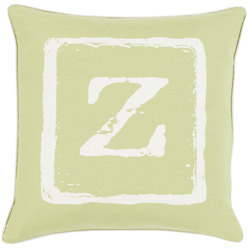 Coussin décoratif en coton, Ivoire / lime, Z, 22 po x 22 po