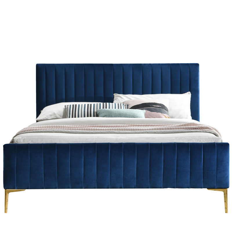Julia Upholstered Platform Bed, Blue, Queen